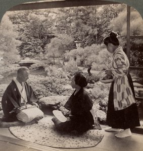Ogrody domu pana Y Namikawy, lidera przemysłu artystycznego, Kioto, Japonia, 1904 autorstwa Underwood and Underwood