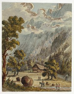 Domek i ogród pod Alpami (recto); Wioska i lodowiec du Boissons, Chamix (verso) autorstwa Unknown