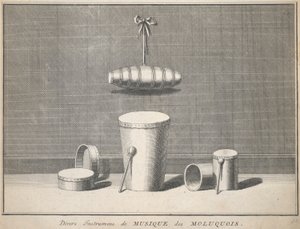 Różne instrumenty muzyczne Moluccan autorstwa Unknown
