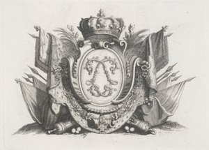 Herb królewski z koroną i flagami i przeplotem autorstwa Unknown
