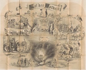 Karykatura w almanachu studenckiego Delft, 1869 r. Pochwała szaleństwa (tytuł na obiekcie) autorstwa Unknown