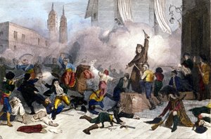 2/05/1808: Powstanie w Madrycie przeciwko francuskiemu przejęciu Hiszpanii. Rycina XIX wieku autorstwa Unknown artist