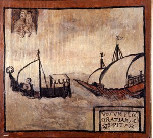 Barbarzyńska galera goni łódź neapolitańskich rybaków. Ex-voto z XVII wieku. Madonna dell