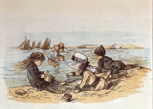 Grupa dzieci bawiących się nad wodą na piasku. 1881 autorstwa Unknown artist