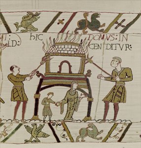 Dom spalony przez Normanów, Gobelin z Bayeux (haft wełniany na płótnie) autorstwa Unknown artist