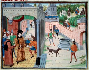 Posłaniec. Miniatura z rękopisu „Renaud de Montauban” lub „Les quatre fils Aymon” Loyseta Liedeta (czynny w latach 1448-1478). Ms. 5073. XV-wieczna Bibliotheque de l