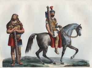 Liktor wojskowy i Liktor wojskowy kawalerii - rycina z „Użycia i zwyczaje wszystkich narodów wszechświata. To jest historia rządów, praw, milicji, religii wszystkich narodów od najdalszych czasów do dnia dzisiejszego” autorstwa Unknown artist