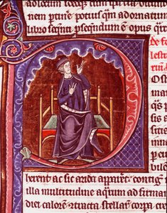 Mnich sporządzający miniaturowe relacje z rękopisu „Speculum historiale” Vincenta de Beauvais (1184/94-1264) Laon XIII w., biblioteka miejska autorstwa Unknown artist