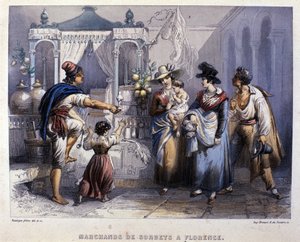 Sprzedawca sorbetów we Florencji. Litografia około 1820 autorstwa Unknown artist