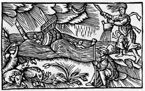 Czarownica wywołuje burzę po „Historii de gentis nortentrionalibu” Olausa Magnusa, Rzym 1555 autorstwa Unknown artist