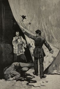 Rozgrzeszenie anarchisty w kościele La Madeleine, Paryż, Francja, rysunek E X na podstawie szkicu R Signoriniego z L