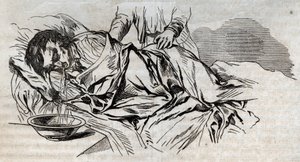 Medycyna wypadkowa - o najskuteczniejszej uldze dla topielców - orzechowe pieluchy na boku i wymioty z wody, którą wypił - grawer w "La Sante Universelle - Guide Medical des Familles" 1852 autorstwa Unknown artist