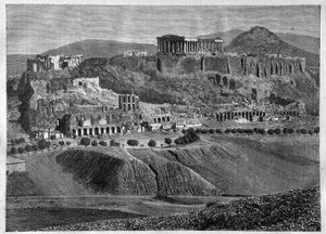 Akropol w Atenach 1881- Akropol w Atenach w 1881 - grawerowanie - autorstwa Unknown artist