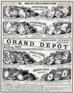 Reklama z 1889 r. dla „”La Ceramic Moderne By Le Grand Depot De Porcelaines, Faiences Et Verreries Bourgeois in Paris”” autorstwa Unknown artist
