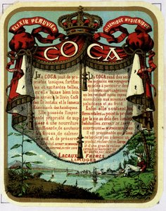 Reklama koki (produktu ekstrahowanego z kokainy): „Peruwiański balsamiczny Exilir higieniczny Exilir”, chromolitografia z XIX wieku. autorstwa Unknown artist