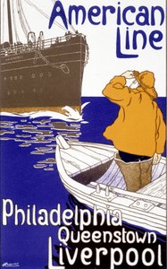 Plakat reklamowy American Line “Philadelphia - Queenstown - Liverpool” w “Pictorial Placard””, Bruksela autorstwa Unknown artist