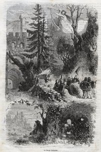Harfa eolska - harfa dęta - Arpa eolia - harfa dęta - instrument muzyczny grany przez wiatr - rycina z 1860 roku autorstwa Unknown artist