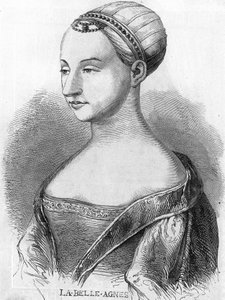 Agnes Sorel (1422-1450) (Pani Beaute sur Marne) (Beaute-sur-Marne), znana jako „La Belle Agnes”, ulubiona przez Karola VII. Rycina XIX wieku. autorstwa Unknown artist