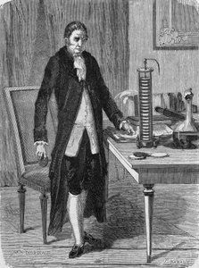 Alexander (Alessandro) Volta zbudował w grudniu 1799 roku silnik elektryczny (lub akumulator). W „Albumie nauki””, Editions Jouvet autorstwa Unknown artist