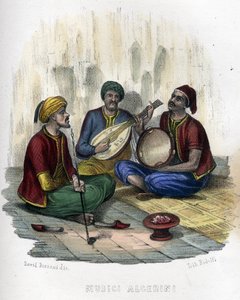 Muzycy algierscy. w „Starożytnej i współczesnej Algierii” Léona Galiberta. Wydanie włoskie w kolorze 1846. autorstwa Unknown artist