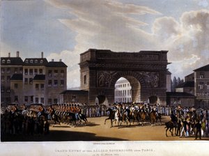 Alianci wkroczyli do Paryża 31 marca 1814 r. (Rosja Aleksander I, cesarz austriacki Franciszek I i król pruski Fryderyk Wilhelm III.) grawerowanie z 1826 r. autorstwa Unknown artist