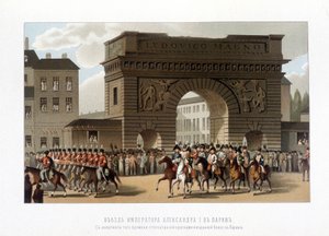 Alianci wkroczyli do Paryża 31 marca 1814 r. (Rosja Aleksander I, cesarz austriacki Franciszek I i król pruski Fryderyk Wilhelm III.) grawerowanie z 1826 r. autorstwa Unknown artist