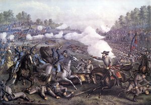 Wojna secesyjna (1861 - 1865): Bitwa pod Opequon lub trzecia bitwa pod Winchester w Wirginii 19 września 1864. Rycina z XIX wieku. autorstwa Unknown artist