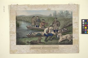 Polimento American Hunting Scene (litografia colorida à mão) autorstwa Unknown artist