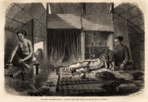 Wnętrze annamickie w Lakon (Laos). Grawer ilustrujący podróż eksploracyjną w Indochinach autorstwa Francisa Garniera, porucznika de Vaissseau, w latach 1866-1868, opublikowany w „Le tour du monde”” 1870-1871, pod redakcją Edouarda Chartona, wyd. Hachette,  autorstwa Unknown artist