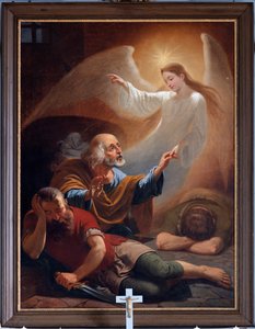 Anioł uwalnia św. Piotra z więzienia, rys. F. Devigne (?) autorstwa Unknown artist