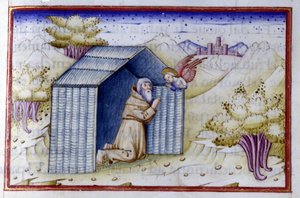 Anioł odwiedza pustelnika. Rękopis z XV wieku. Biblia Nazionale Braidens. autorstwa Unknown artist