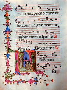 Antyfonarz w przypisie 7, księga zawierająca pieśni śpiewane przez chór podczas mszy (pergamin) autorstwa Unknown Artist