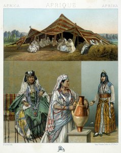 Namiot arabski, kostiumy algierskich kobiet - w „Le costume historique” autorstwa Racinet autorstwa Unknown artist
