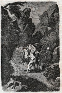 Argie zaatakowany rozkazami swojego oblubieńca - rycina z 1851 r. z „Wściekły Roland” (Orlando furioso) (XVI w.) Ludovico Ariosto, znanego jako Ariosta - Wydanie przetłumaczone z włoskiego przez hrabiego Tressan i wydane przez Gustave