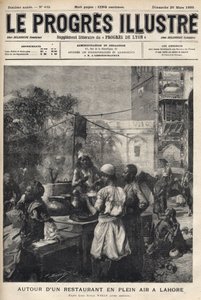 Wokół restauracji na świeżym powietrzu w Lahore w Pakistanie - okładka „Wspaniałego postępu” z marca 1899 r. - autorstwa Unknown artist
