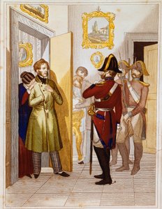 Aresztowanie patrioty Federico Confalonieriego (1785-1846) przez wojska włoskie. Rycina XIX-wiecznego Museo del Risorgimento, Rzym autorstwa Unknown artist