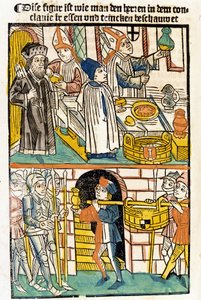 Przyjazd żywności, aby mogli jeść członkowie Soboru w Konstancji (1417), podczas którego wybrano papieża Marcina V. „Das Concilium” autorstwa Unknown artist