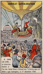 Wniebowstąpienie balonem z gazem wodorowym francuskiej aeronautyki Charlesa i Roberta le Jeune, wykonanego w Paryżu, w Ogrodzie Tuileries. 1 grudzień autorstwa Unknown artist