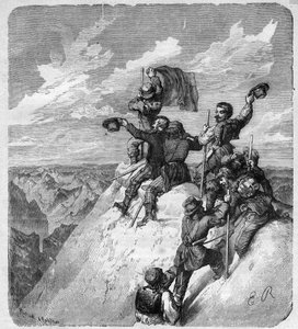 Wniebowstąpienie Illimani (6,439 m) (Nevado Illimani, szczyt Paryża) autorstwa Charlesa Wienera (1851-1913) francuskiego odkrywcy i dyplomaty oraz jego towarzyszy - rycina w „” Journal des voyages””” 1887 autorstwa Unknown artist