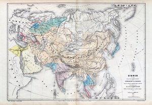 Azja w czasach największej dominacji mongolskiej pod rządami Qubilai (Kubilai Khan) (1260-1294) - Mapa przygotowana przez M J-H Schnitzlera, Atlas historyczno-malowniczy 1857 autorstwa Unknown artist