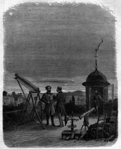 Astronomowie obserwujący w swoich okularach astronomicznych planetę Merkury na niebie Paryża, 17 lutego autorstwa Unknown artist
