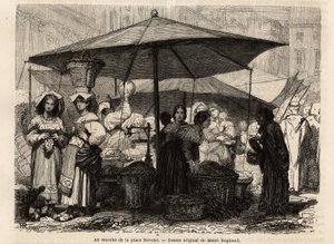 U stóp Piazza Navona w Rzymie (Włochy). Rycina ilustrująca podróż do Rzymu, autorstwa Francisa Weya, w latach 1864-1868, opublikowana w „Le tour du monde, nouveau journal des voyages”, pod kierunkiem Edouarda Chartona autorstwa Unknown artist