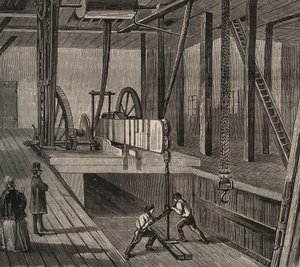 Atelier de drill du well artesian de Passy. Grawerunek z 1856 r. w „Le Musee Des Sciences”” autorstwa Unknown artist