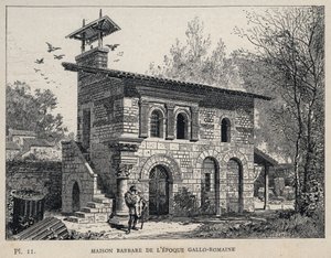 Dom Barbarzyńców okresu Gallo-Roman (Gallo-Roman) - (Dom Barbarzyńców z epoki Gallo-Roman) grawer z 1889 r. w „Historia zamieszkiwania ludzi na Wystawie Powszechnej z 1889 r., autorstwa Charlesa GARNIERA - Librairie centrale des beaux-arts Paris 1889 autorstwa Unknown artist