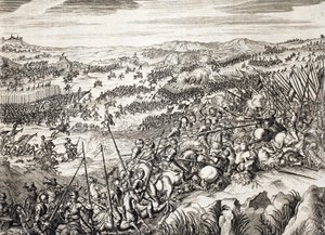Bitwa pod Gembloux (1578) (Bitwa pod Gembloux) Armia hiszpańska przeciwko armii 16 z siedemnastu prowincji Holandii - rycina w „Histoire De La Guerre Des Paisles-Bas” autorstwa Famiano Strady (1572-1649) autorstwa Unknown artist