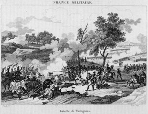 Bitwa pod Wattignies: Jourdan i Carnot odnieśli zwycięstwo, aby odblokować miasto Maubeuge oblężone przez Austriaków, październik 1793. Rycina z XIX wieku. autorstwa Unknown artist