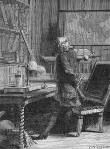 Benjamin Franklin w swoim laboratorium fizycznym w Filadelfii. W „Albumie nauki””, Editions Jouvet autorstwa Unknown artist