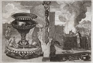 Biblia Royaumont, Stary Testament: Ołtarz perfum. Figura dwóch ołtarzy, jednego z wonności i jednego z całopaleń. Ilustracja z 1811 roku. autorstwa Unknown artist