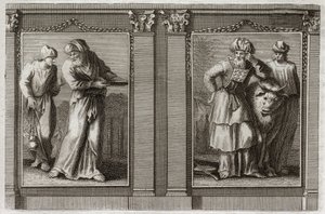 Biblia Royaumont, Stary Testament: Ubrania Kapłanów. Figura szat Wielkiego Kapłana i innych Lewitów. Ilustracja z 1811 roku. autorstwa Unknown artist