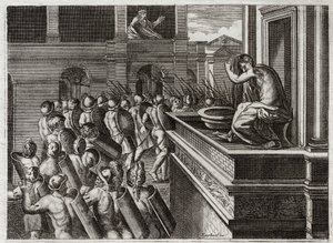 Biblia Royaumont, Stary Testament: Zbrodnia Dawida lub Betsabe w wannie. Dawid zobaczył z daleka Betsabee, żonę Uriasza Chetyty (lub Uriasza Chetyty), kąpiącą się, i spełnił w niej złe pragnienie, a następnie zabił jej męża Uriasza. Ilustracja z autorstwa Unknown artist